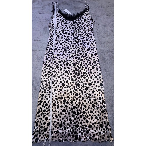 Anthropologie Women's Medium‎ Animal Print Lace Trim Slip Dress Midi Black NEW - Picture 10 of 16